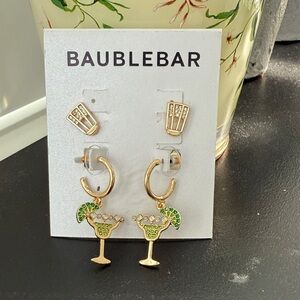 NWT BAUBLEBAR “SIP HAPPENS” GOLD GREEN RHINESTONE MARGARITA EARRINGS